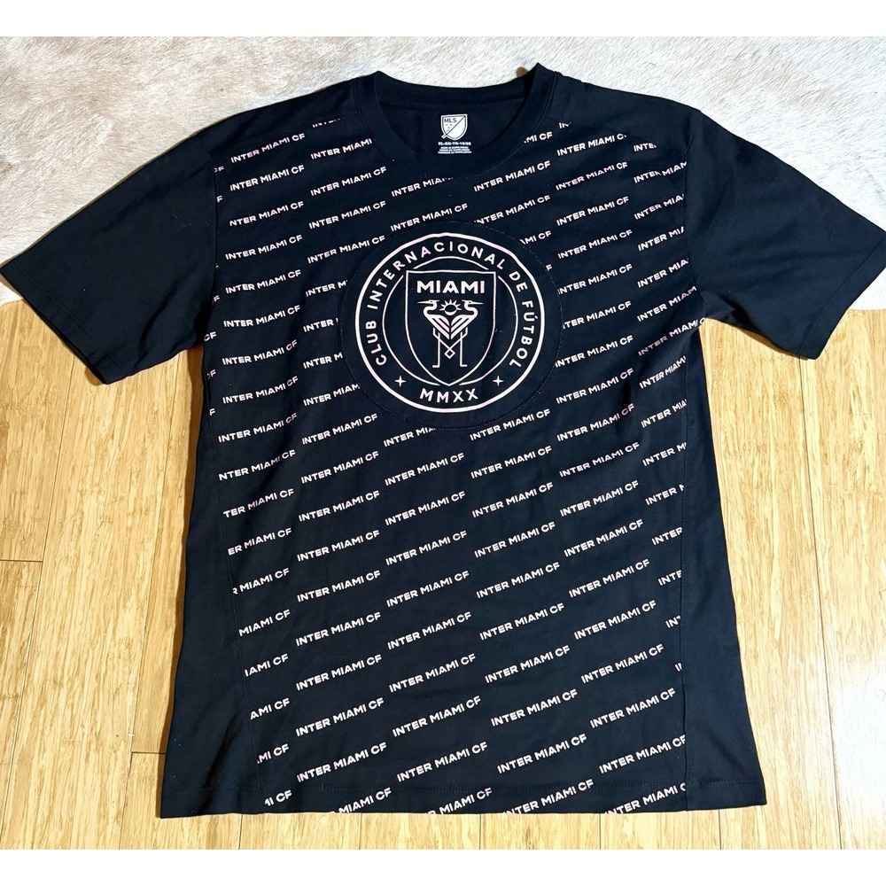 Official MLS Inter Miami Football CF T-Shirt Black With Rare‎ Pink Youth Size XL